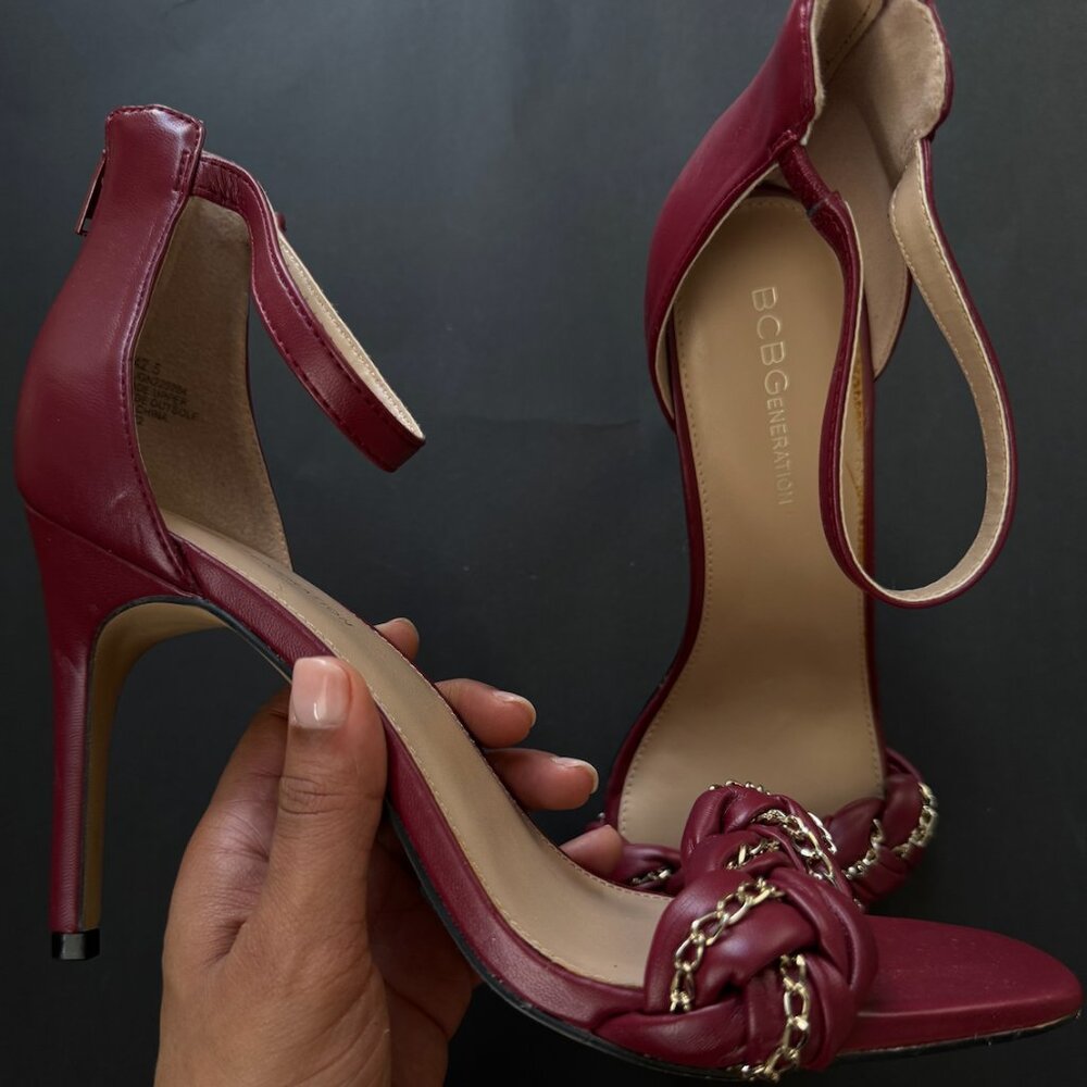 BCBG Red+Gold Braided Heels